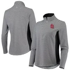 Women's St. Louis Cardinals Tommy Bahama Black Aubrey Stripe Block IslandZone Half-Zip Jacket