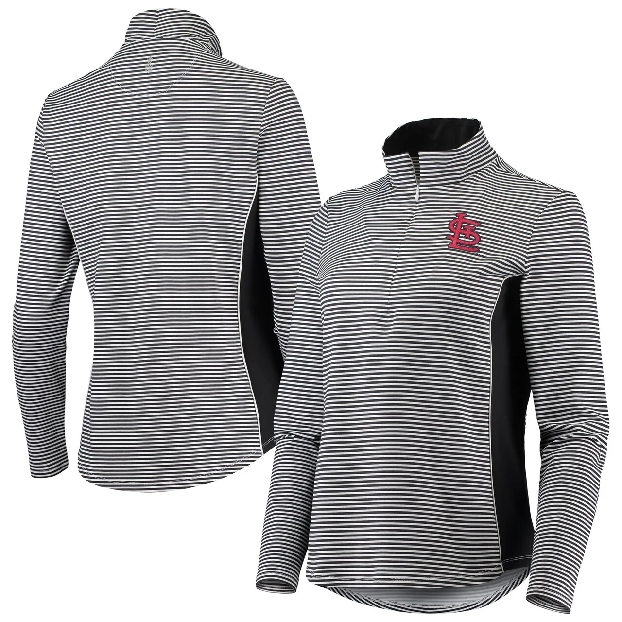 Women's St. Louis Cardinals Tommy Bahama Black Aubrey Stripe Block IslandZone Half-Zip Jacket 3 Women's St. Louis Cardinals Tommy Bahama Black Aubrey Stripe Block IslandZone Half-Zip Jacket