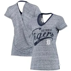 Women's Detroit Tigers Touch Navy Hail Mary V-Neck Back Wrap T-Shirt