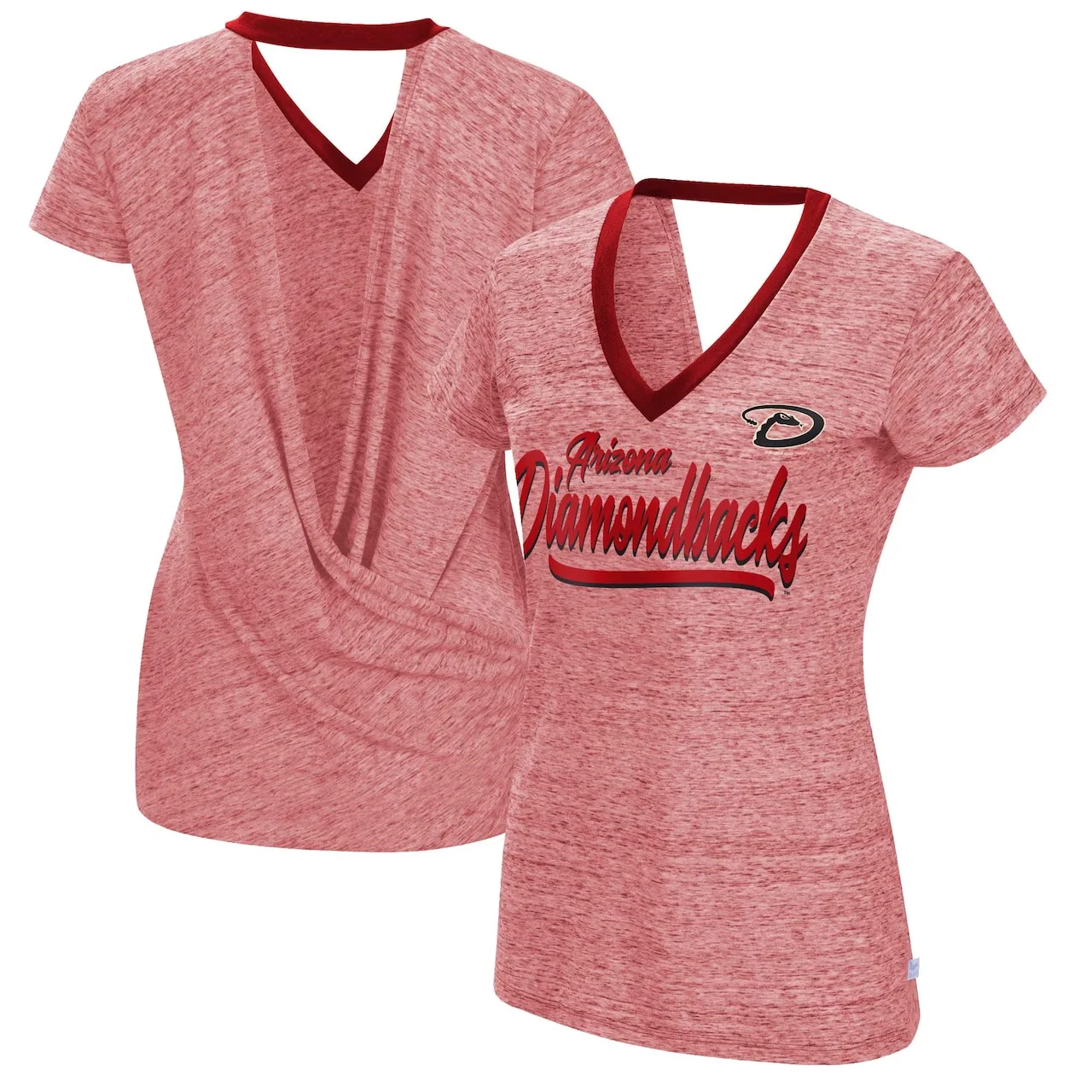 Women's Arizona Diamondbacks Touch Red Halftime Back Wrap Top V-Neck T-Shirt 3 Women's Arizona Diamondbacks Touch Red Halftime Back Wrap Top V-Neck T-Shirt