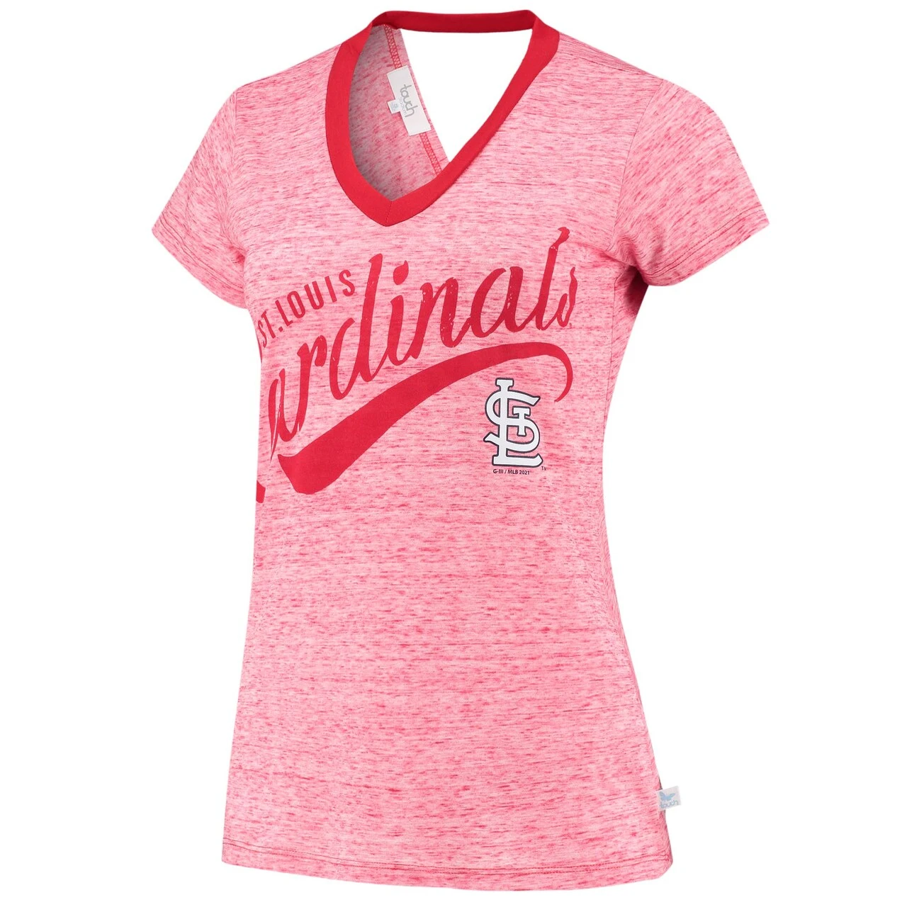 Women's St. Louis Cardinals Touch Red Hail Mary V-Neck Back Wrap T-Shirt 4 Women's St. Louis Cardinals Touch Red Hail Mary V-Neck Back Wrap T-Shirt - Image 2