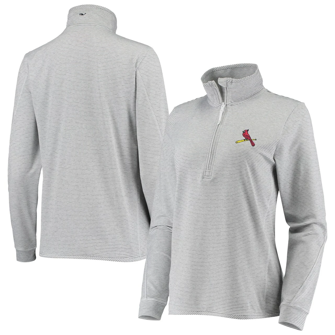 Women's St. Louis Cardinals Vineyard Vines Heather Gray Stripe Sankaty Half-Zip Pullover Top 3 Women's St. Louis Cardinals Vineyard Vines Heather Gray Stripe Sankaty Half-Zip Pullover Top