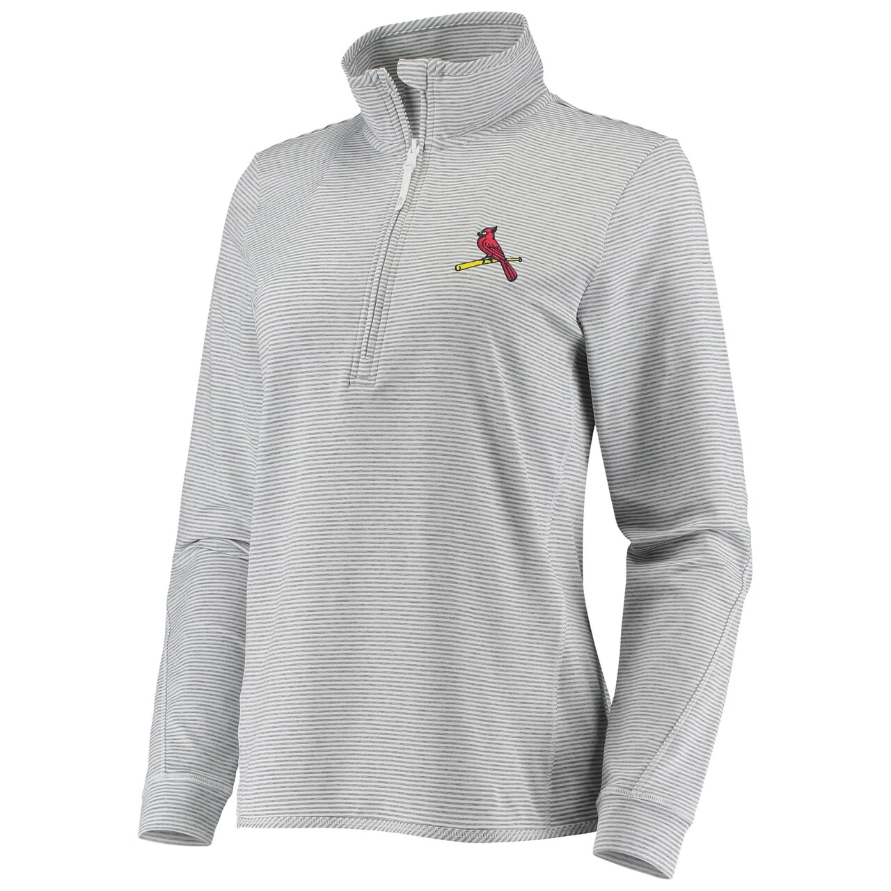 Women's St. Louis Cardinals Vineyard Vines Heather Gray Stripe Sankaty Half-Zip Pullover Top 4 Women's St. Louis Cardinals Vineyard Vines Heather Gray Stripe Sankaty Half-Zip Pullover Top - Image 2