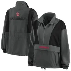 Women's St. Louis Cardinals WEAR By Erin Andrews Charcoal Packable Half-Zip Jacket