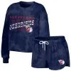 Women's Cleveland Guardians WEAR By Erin Andrews Navy Tie-Dye Cropped Pullover Sweatshirt & Shorts Lounge Set