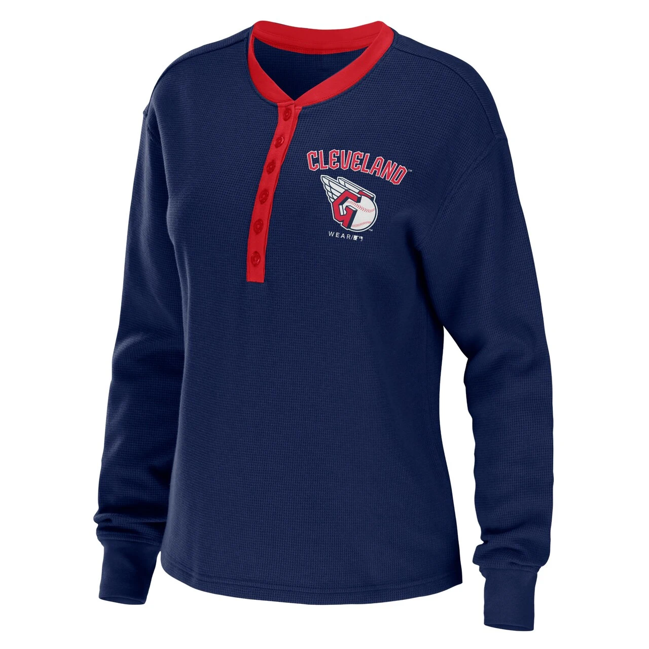 Women's Cleveland Guardians WEAR By Erin Andrews Navy Waffle Henley Long Sleeve T-Shirt 4 Women's Cleveland Guardians WEAR By Erin Andrews Navy Waffle Henley Long Sleeve T-Shirt - Image 2