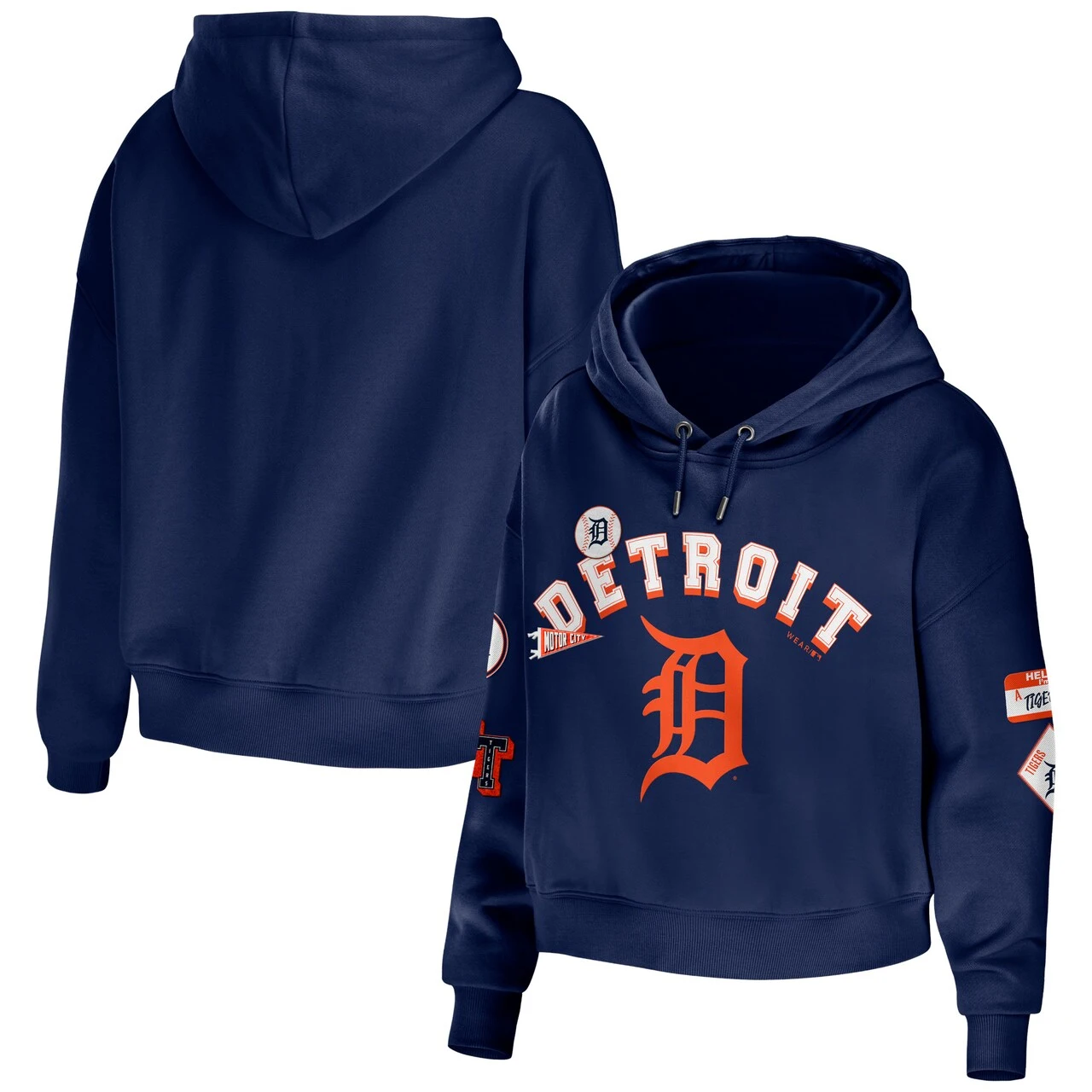 Women's Detroit Tigers WEAR By Erin Andrews Navy Modest Patches Cropped Pullover Hoodie 3 Women's Detroit Tigers WEAR By Erin Andrews Navy Modest Patches Cropped Pullover Hoodie