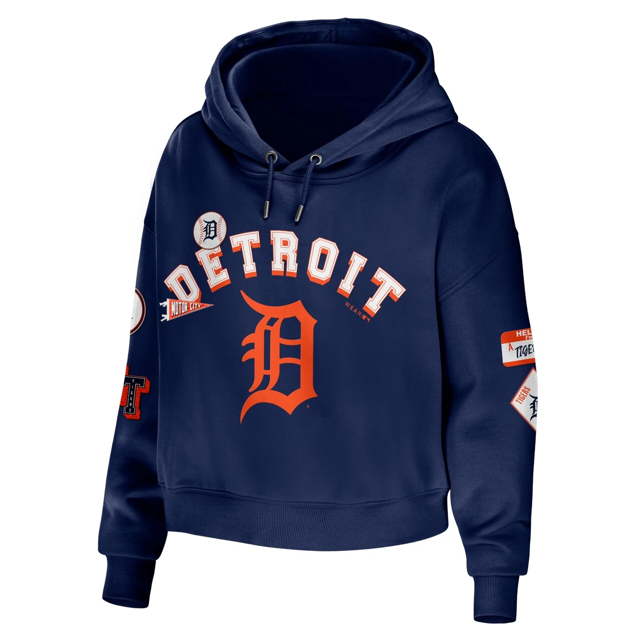 Women's Detroit Tigers WEAR By Erin Andrews Navy Modest Patches Cropped Pullover Hoodie 4 Women's Detroit Tigers WEAR By Erin Andrews Navy Modest Patches Cropped Pullover Hoodie - Image 2