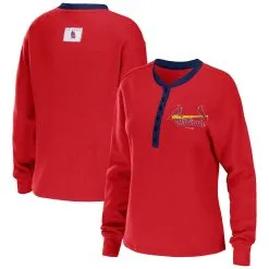 Women's St. Louis Cardinals WEAR By Erin Andrews Red Waffle Henley Long Sleeve T-Shirt