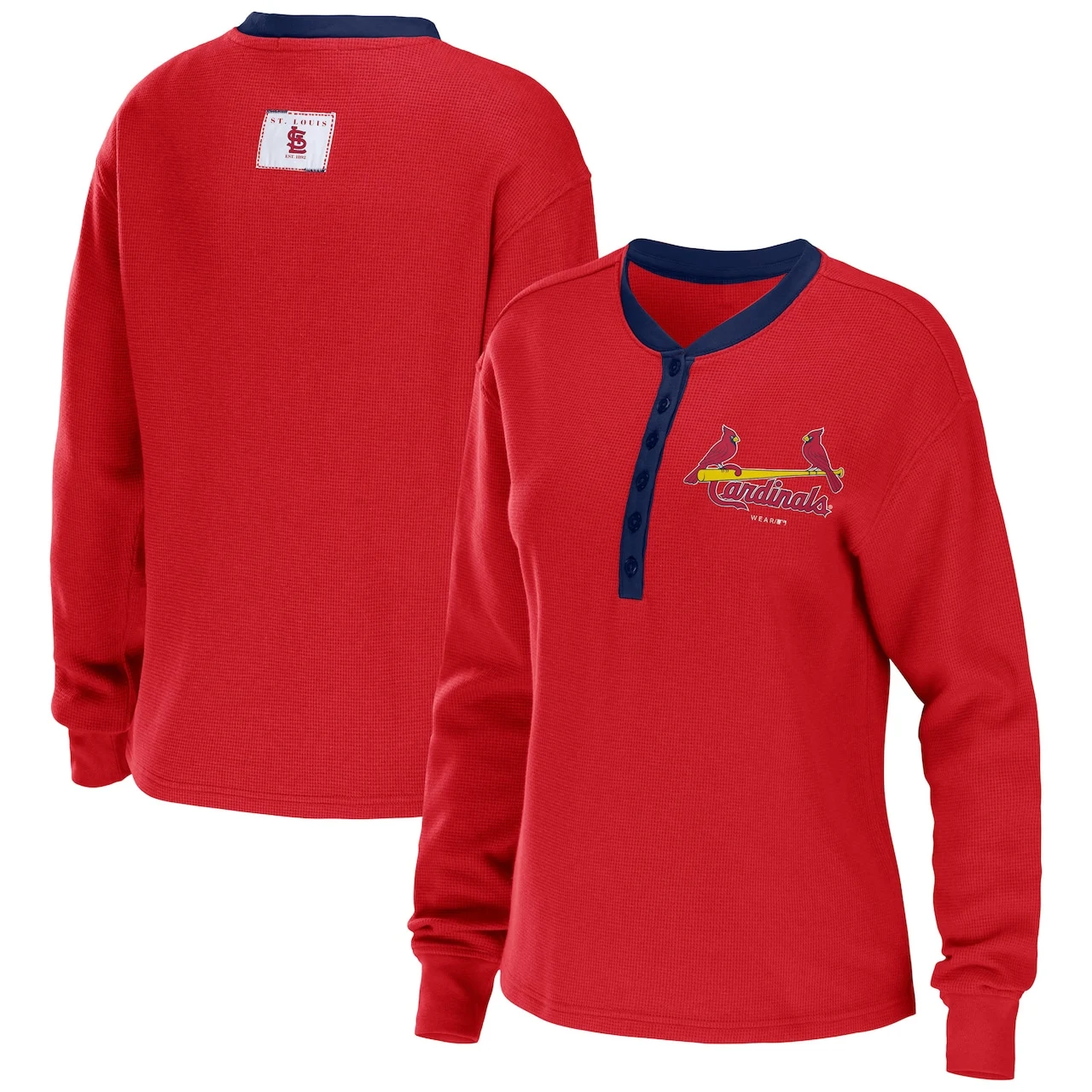 Women's St. Louis Cardinals WEAR By Erin Andrews Red Waffle Henley Long Sleeve T-Shirt 3 Women's St. Louis Cardinals WEAR By Erin Andrews Red Waffle Henley Long Sleeve T-Shirt