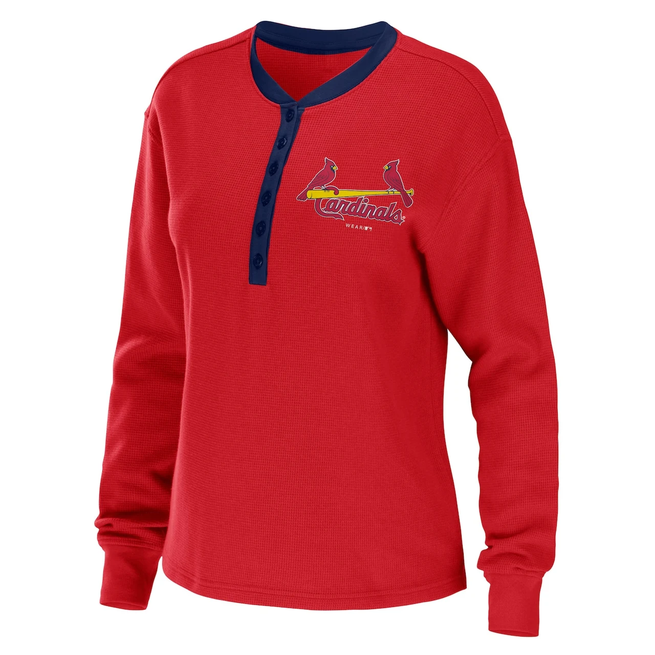Women's St. Louis Cardinals WEAR By Erin Andrews Red Waffle Henley Long Sleeve T-Shirt 4 Women's St. Louis Cardinals WEAR By Erin Andrews Red Waffle Henley Long Sleeve T-Shirt - Image 2