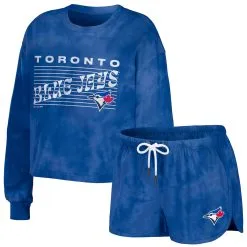 Women's Toronto Blue Jays WEAR By Erin Andrews Royal Tie-Dye Cropped Pullover Sweatshirt & Shorts Lounge Set